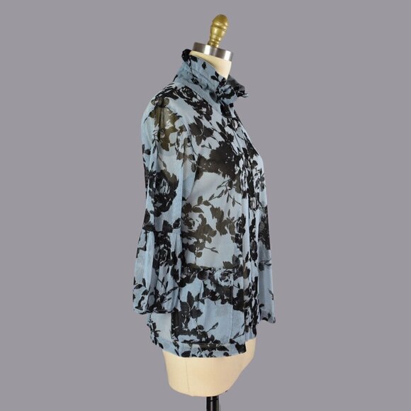 TERRA SJ APPAREL FLORAL WIRE STAND UP RUFFLE COLLAR BLOUSE - Picture 5 of 8